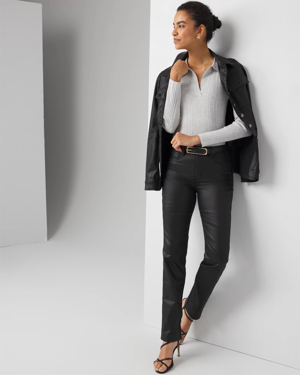 White house black market coated jeans top